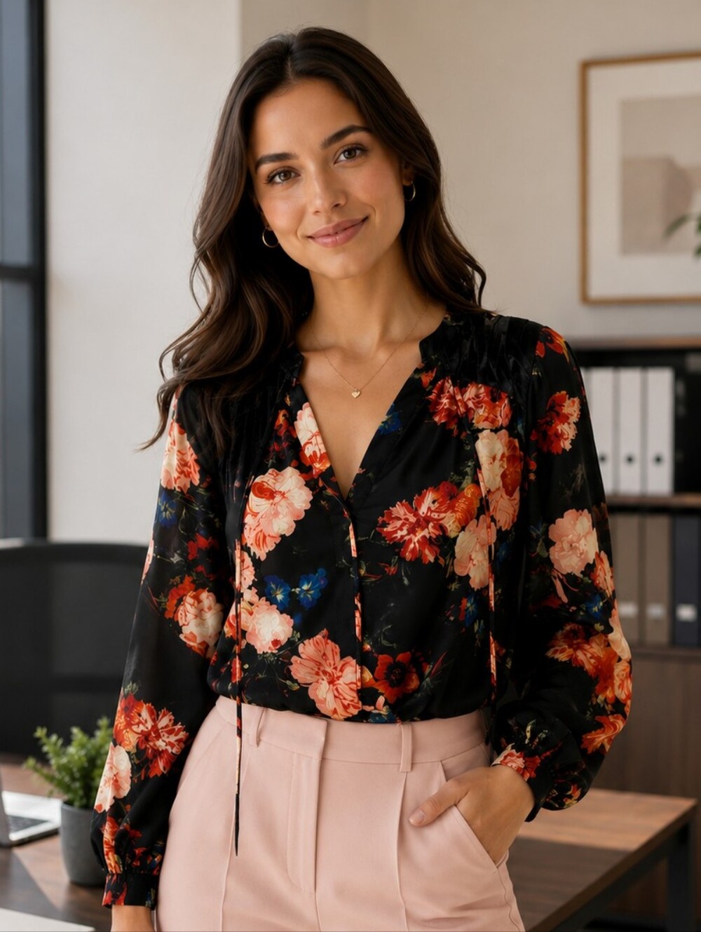 Worthington Black Floral Blouse NWT